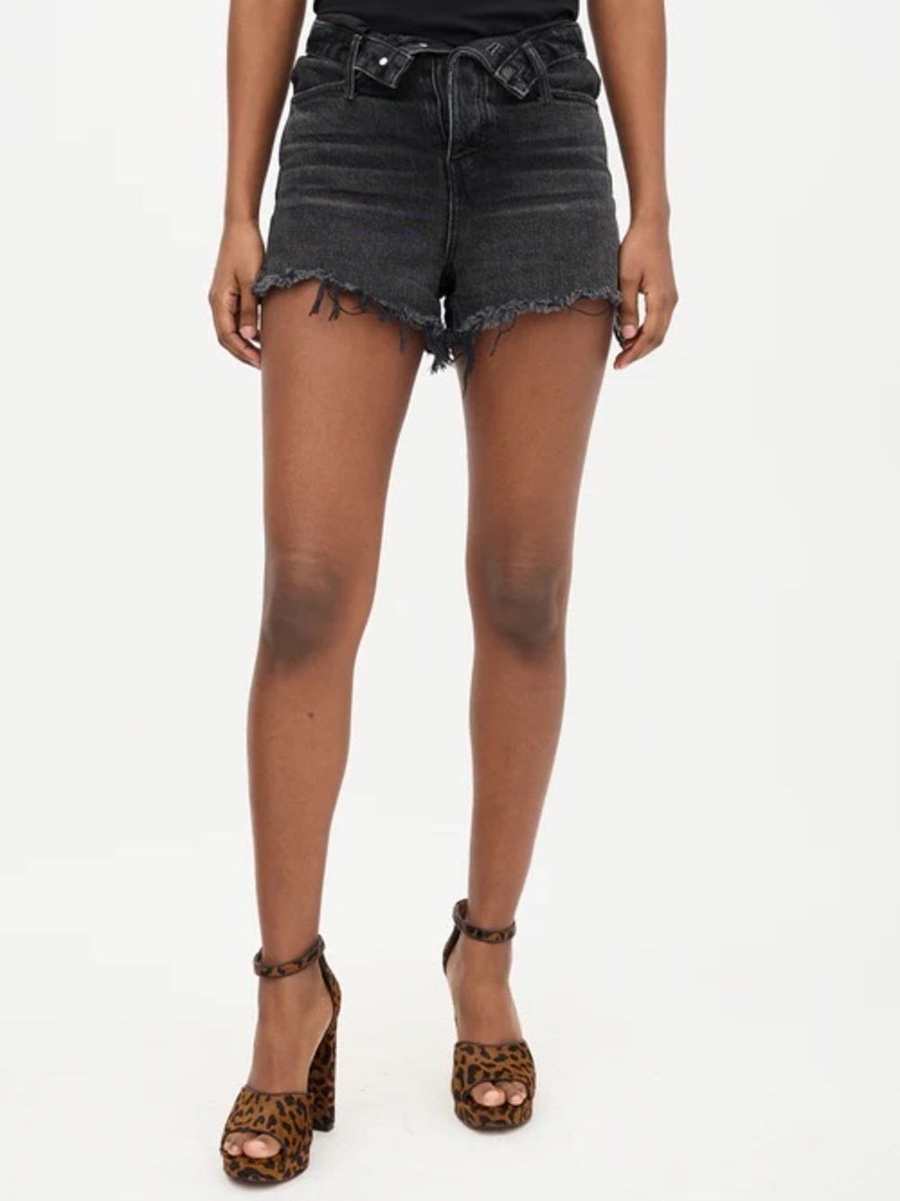 Alexander Wang Belted Cutoff Denim Shorts Size 25 | Washed Black VGUC